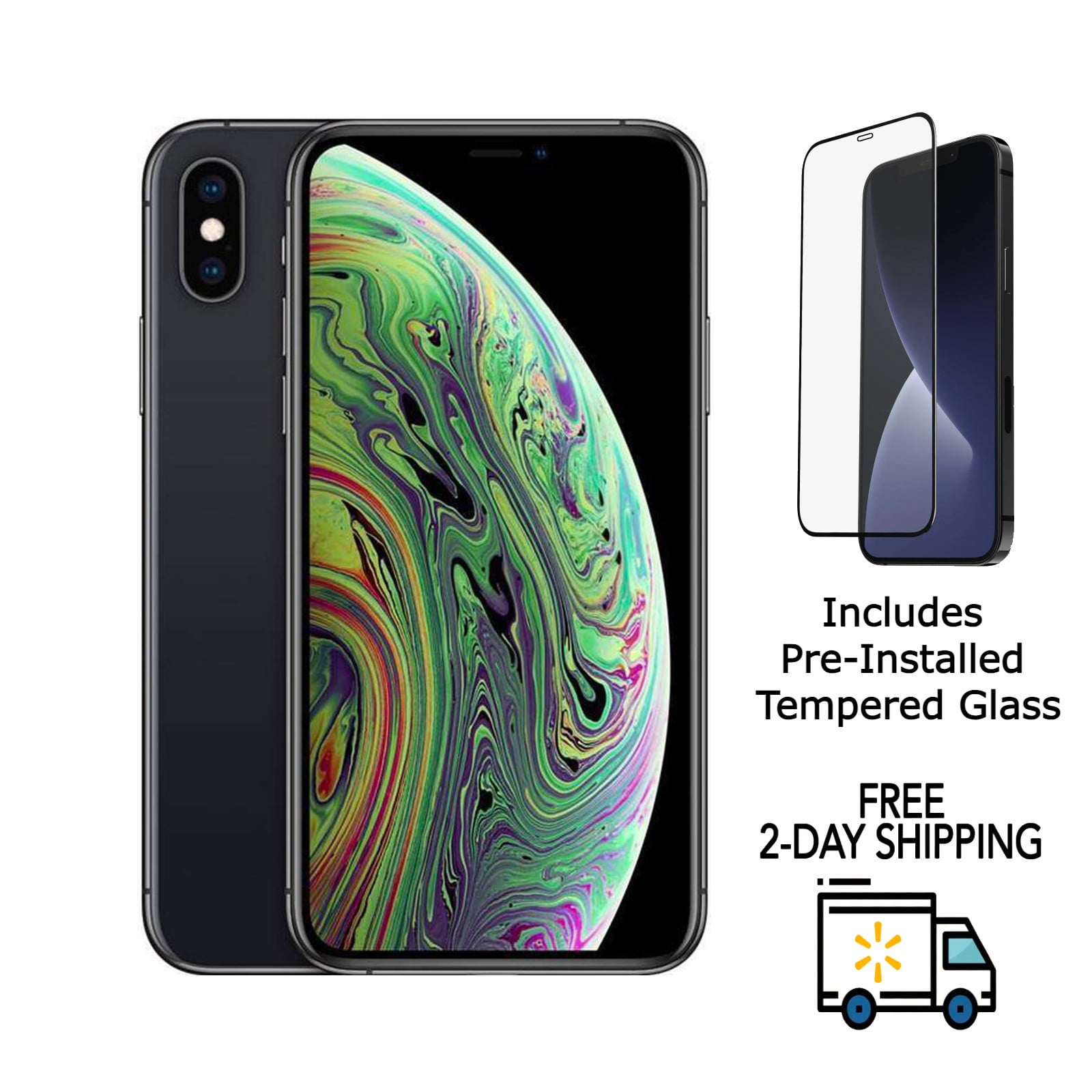 Restored Apple iPhone XS A1920 (Fully Unlocked) 64GB Space Gray w/  Pre-Installed Tempered Glass (Refurbished)