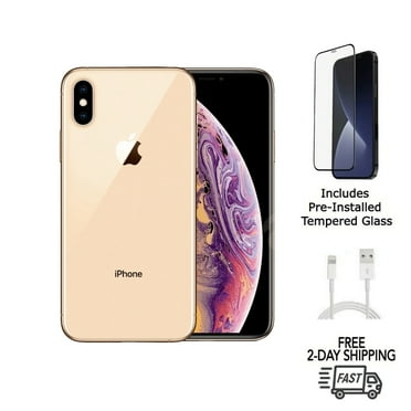 Restored Apple iPhone XS Max (Unlocked) 64GB Gold (A1921) Bundle with Pre-Installed Tempered Glass (Refurbished)