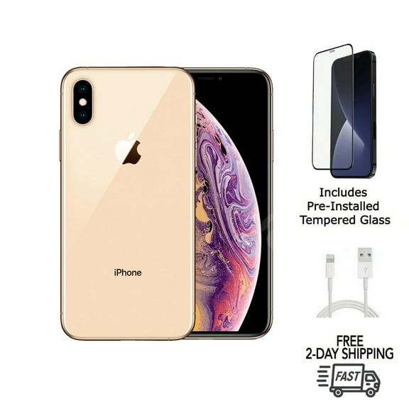 Restored Apple iPhone XS Max (Unlocked) 64GB Gold (A1921) Bundle with Pre-Installed Tempered Glass (Refurbished)