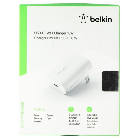 Restored Belkin (18W) USB-C Wall Charger Travel Adapter - White (F7U096dqWHT) (Refurbished)