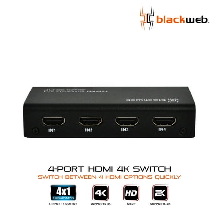 Restored Blackweb BWB17AV004E 4k 4-port hdmi switch with pip and ir wireless remote control (Refurbished)