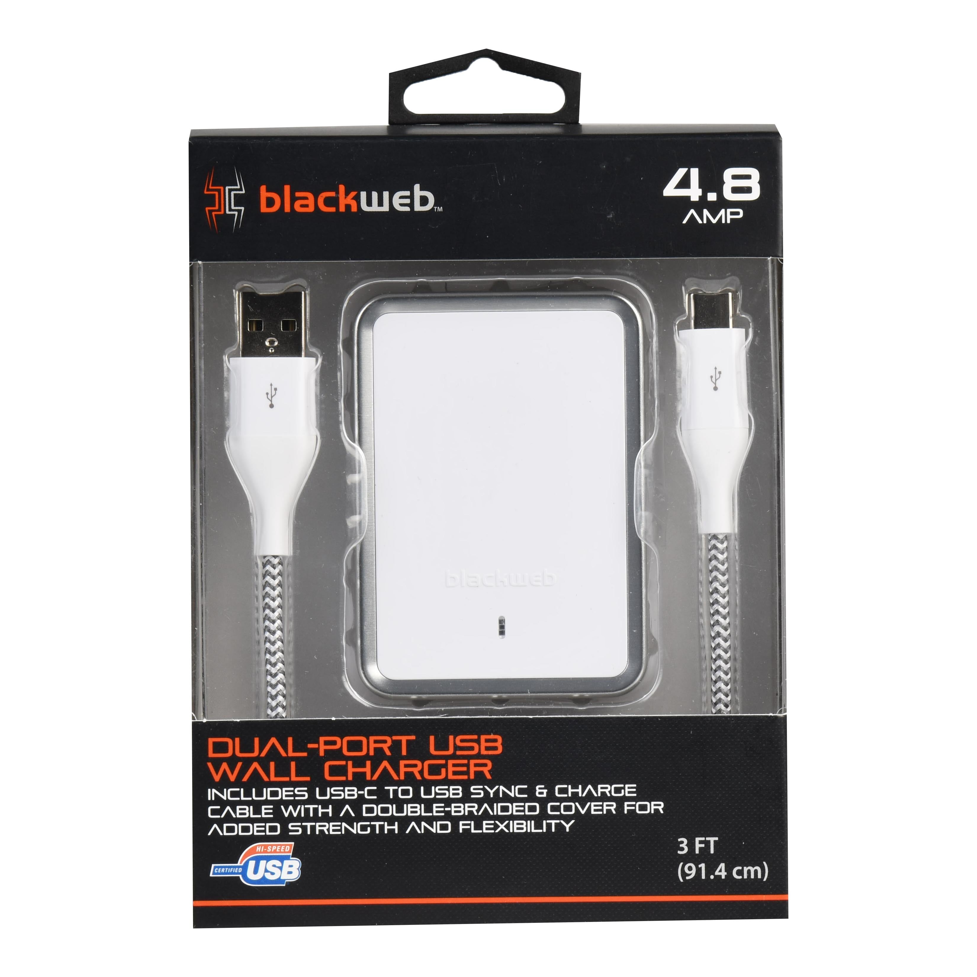 Restored Blackweb DualPort USB Wall Charger, White, 3