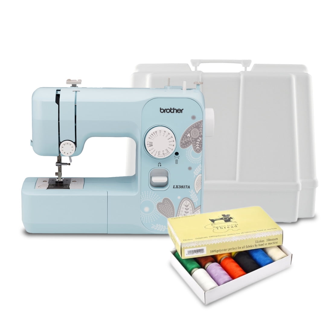 Restored Brother RLX3817A 17-Stitch 4-Step Buttonhole LED Sewing Machine (Blue, ) Bundle with Hardcase and Sewing Thread Kit (3 Items) (Refurbished)