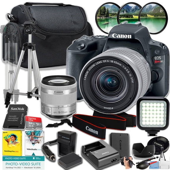Restored Canon EOS Rebel SL2 DSLR Camera (Black) with EF-S 18-55mm f/4-5.6 IS STM Lens (White)