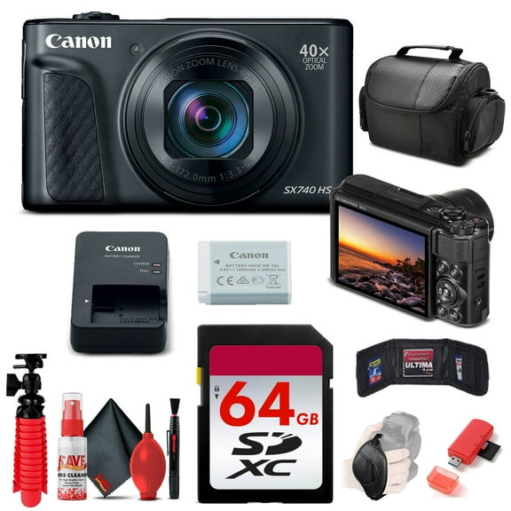 Restored Canon PowerShot SX740 HS Digital Camera (Black) (2955C001) + 64GB Card + More