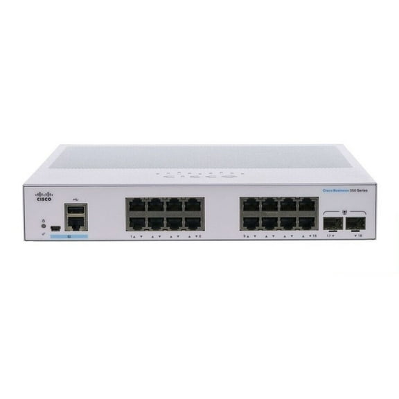 Restored Cisco CBS350-16T-2G 16 x Ports RJ-45   2 x Ports SFP Network Switch (Refurbished)