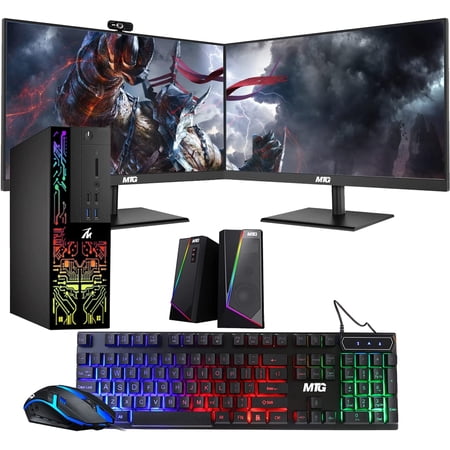 Restored Computer Desktop PC, Core i5-6500, TechMagnet Siwa 6, Dual 24 Inch Monitor, 8GB RAM, 500GB HDD, 1GB Graphic Card, RGB Keyboard Mouse, RGB Speaker, Webcam, WiFi, Win 10 Pro (Refurbished)