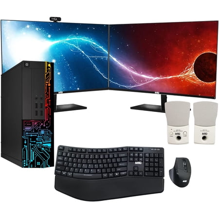 Restored Computer Desktop PC, Core i5, Siwa 8, 16GB RAM, 128GB SSD Boot + 1TB HDD, Dual 24 inch Monitor, Wireless Ergonomic Keyboard Mouse, Speaker, Webcam, Wi-Fi, Win 11 Home (Refurbished)