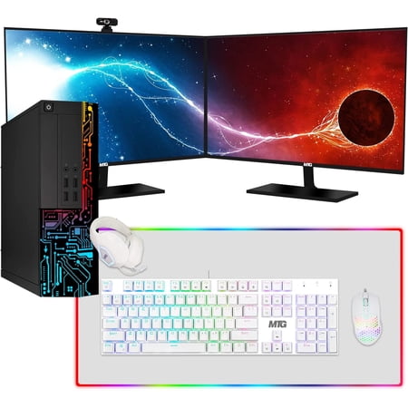 Restored Computer Desktop PC, Core i5, TechMagnet Siwa 8, 16GB RAM, 1TB HDD, Dual 24 Inch Monitor, Gaming Kit with Webcam, WiFi, Win 11 Homel (Refurbished)