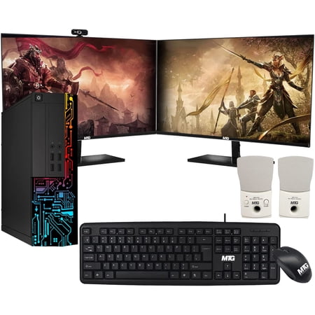 Restored Computer Desktop PC, Core i5, TechMagnet Siwa 8, 16GB RAM, 2TB HDD, New Dual 24 inch Monitor, USB Wired Keyboard Mouse, Speaker with Webcam, Wi-Fi, Win 11 Homel (Refurbished)