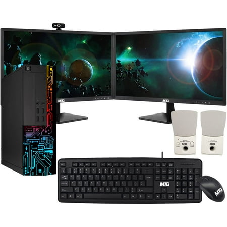 Restored Computer Desktop PC, Core i5, TechMagnet Siwa 8, 8GB RAM, 1TB HDD, Dual 27 Inch Monitor, USB Wired Keyboard Mouse, Speaker with Webcam, WiFi, Win 10 Pro (Refurbished)