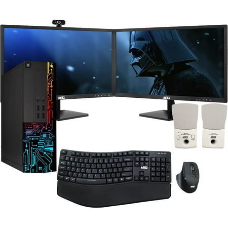 Restored Computer Desktop PC, Core i5, TechMagnet Siwa 8, 8GB RAM, 500 GB HDD, Dual 27 Inch Monitor, Wireless Ergonomic Keyboard Mouse, Speaker, Webcam, WiFi, Win 10 Pro (Refurbished)
