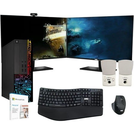 Restored Computer Desktop PC, Core i7, Siwa 8, 8GB RAM, 128GB SSD Boot + 2TB HDD, Dual 22 inch Monitor, Wireless Ergonomic Keyboard Mouse, Speaker, Webcam, Office 365, Wi-Fi, Win 11 Home (Refurbished)