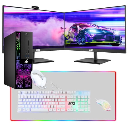 Restored Computer Desktop PC, Intel Core i5-6500, TechMagnet Siwa 6, New MTG Dual 24 Inch Monitor, 16GB RAM, 1TB SSD + 2TB HDD, 1GB Graphic Card, Gaming Kit, Webcam, WiFi, Windows 10 Pro (Refurbished)