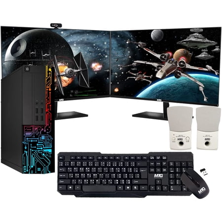 Restored Computer Desktop PC, Intel Core i5, Siwa 8, 16GB RAM, 128GB SSD Boot + 1TB HDD, Dual 22 Inch Monitor, Wireless Keyboard Mouse, Speaker with Webcam, WiFi, Win 11 Home (Refurbished)