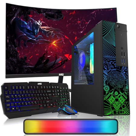 Restored TechMagnet RGB Desktop Computer PC- Intel Core i5, 16GB ARGB RAM, 256GB SSD, 24 inch Curved Monitor, RGB keyboard with AI-enabled Copilot Key, Mouse and RGB Soundbar Win 10 Pro (Refurbished)