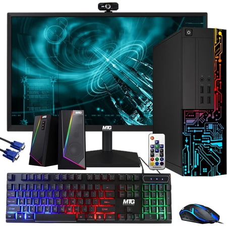 Restored Computer Desktop PC, Intel Core i5, TechMagnet Siwa 8, 8GB RAM,128GB SSD Boot + 500 GB HDD, 27-inch Monitor, RGB Keyboard Mouse, RGB Speaker, Webcam, Wi-Fi, Win 11 Home (Refurbished)