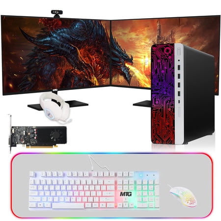 Restored HP G3 Computer Desktop PC, Intel Core i7 6th Gen, GT 1030 Graphics, 16GB RAM, 1TB SSD, WiFi, Gaming Kit, Webcam, New Dual MTG 27 inch Monitor Win 10 Pro (Refurbished)