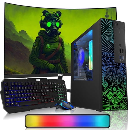 Restored TechMagnet RGB Desktop Computer PC - Intel Core i5, 16GB ARGB RAM, 512GB SSD, 32 inch Curved Monitor, RGB keyboard with AI-enabled Copilot key Mouse and RGB Soundbar Win 10 Pro (Refurbished)