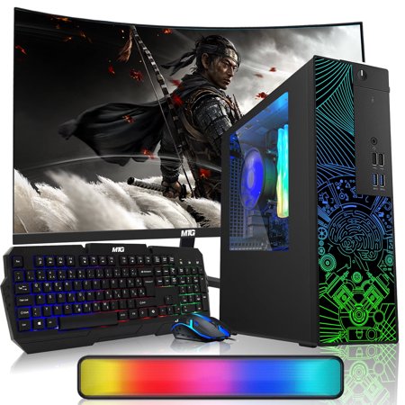 Restored TechMagnet RGB Desktop Computer PC - Intel Core i5, 16GB ARGB RAM, 256GB SSD, 27 inch Curved Monitor, RGB keyboard with AI-enabled Copilot key Mouse and RGB Soundbar Win 10 Pro (Refurbished)