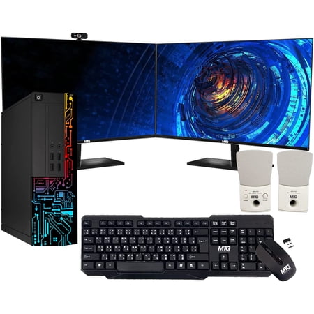 Restored Computer Desktop PC, Intel Core i7, Siwa 8, 8GB RAM, 128GB SSD Boot + 500 GB HDD, Dual 24 Inch Monitor, Wireless Keyboard Mouse, Speaker with Webcam, WiFi, Win 11 Home (Refurbished)