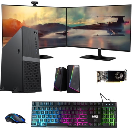 Restored Computer Desktop PC, Intel Core i7, TechMagnet Siwa 8, 8GB RAM, 1TB HDD, Dual 27 Inch 165Hz Gaming Monitor, Wireless Keyboard Mouse, WiFi, Win 11 Home (Refurbished)
