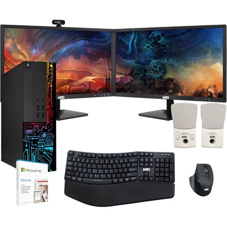 Restored Computer Desktop PC, Intel Core i7, TechMagnet Siwa 8, 8GB RAM, 500GB HDD, Dual 27 Inch 165Hz Gaming Monitor, Wireless Ergonomic Keyboard Mouse, Speaker, Webcam, Office 365, WiFi, Win 10 Pro (Refurbished)