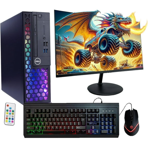 Restored Dell 3060 RGB PC Computer | Windows 11 Pro | Ultra Fast Intel i5-8500 | 16GB DDR4 RAM + 5000GB SSD | New 24" Monitor | 5G WiFi + BT (Refurbished)