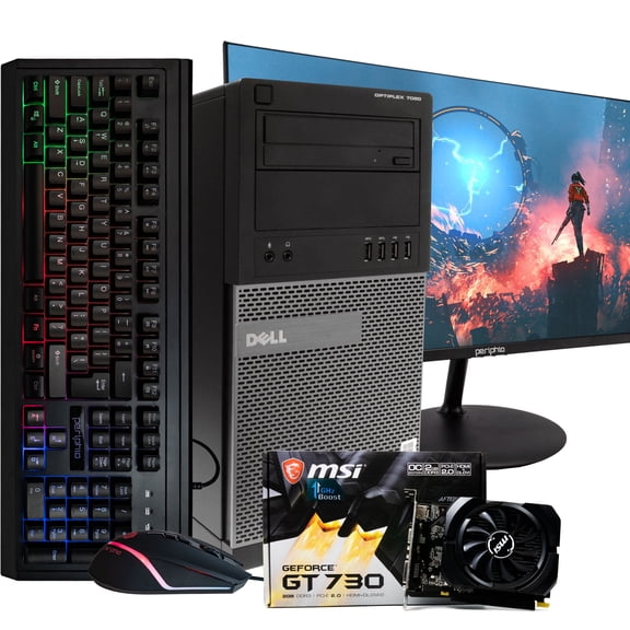 Restored Dell Gaming Computer, Intel Quad-Core i5, GeForce GT 730 (2GB), 240GB SSD + 1TB HDD, 16GB DDR3 RAM, DVD, WIFI, Bluetooth, Windows 10 Pro, 24 LCD, RGB Gaming Bundle (Refurbished)