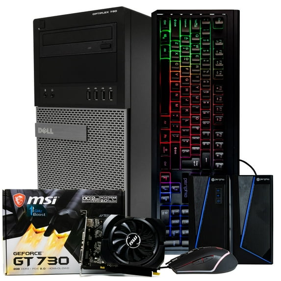 Restored Dell Gaming Computer, Intel Quad-Core i5, GeForce GT 730 (2GB), 240GB SSD + 500GB HDD, 8GB DDR3 RAM, DVD, WIFI, Bluetooth, Windows 10 Home Gaming, RGB Mouse/Keyboard + Speakers (Refurbished)
