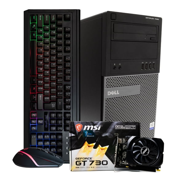 Restored Dell Gaming Computer PC, Intel i5 Quad Core Gen 2, NVIDIA GeForce GT 730 (2GB), 16GB DDR3 RAM, 120GB SSD + 500GB HDD, WiFi, Windows 10, Periphio RGB Gaming Bundle (Refurbished)