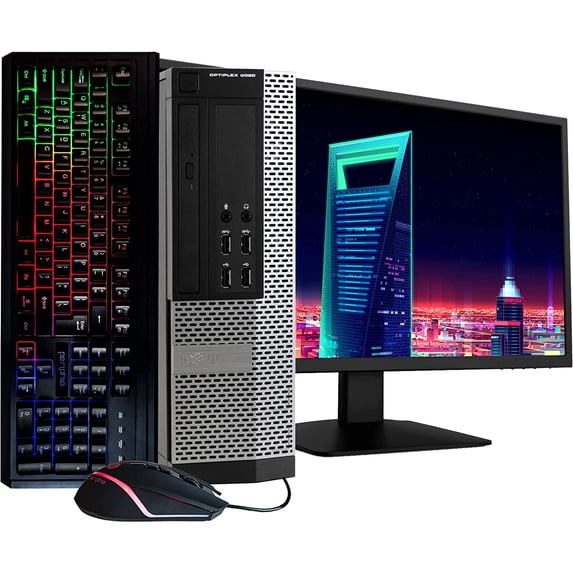 Restored Dell OptiPlex 3020 Small Form PC Desktop Computer, Intel i5, 8GB, 500GB HDD, Windows 10 Pro, 23.6" FHD Monitor, RGB Keyboard & Mouse, 16GB Flash Drive, WiFi (Refurbished)