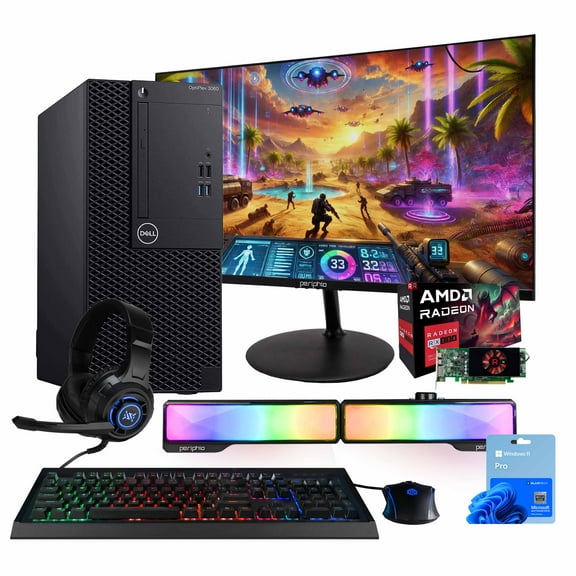 Restored Dell OptiPlex 3060 Tower PC, Intel i5 3.2GHz, 32GB RAM, 250GB NVMe + 1TB SSD, Win 11 Pro, Gaming KBM, RGB Soundbar, RGB Headset, 24" Monitor – Blair Tech (Refurbished)