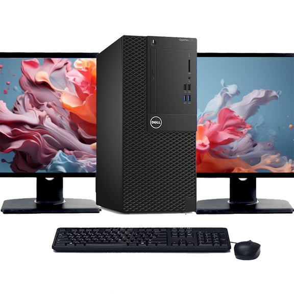 Restored Dell OptiPlex 3070 Tower Desktop Computer | Intel Hexa-Core i5-9500 (3.0 GHz) | 8GB RAM | 2TB HDD | Windows 11 | Dual 22" LCD (Refurbished)