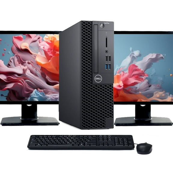 Restored Dell OptiPlex 3080 SFF Desktop Computer | Intel Core i3-10100 (3.6 GHz) | 16GB RAM | 512GB SSD | Windows 10 | Dual 22" LCD (Refurbished)