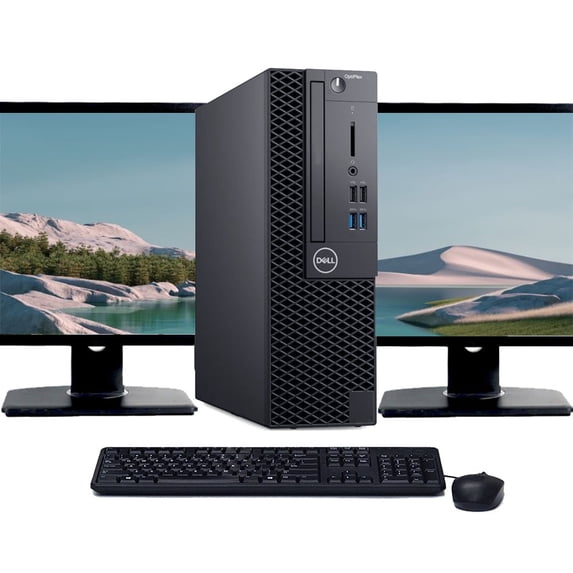 Restored Dell OptiPlex 5050 Desktop PC Core i3 CPU 16GB Memory 250GB SSD Wi-Fi with Dual Dell 20" Widescreen LCD's - Windows 10 Computer (Refurbished)