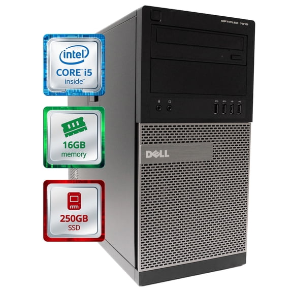 Restored Dell OptiPlex 7010 Desktop Computer Tower Quad Core Intel i5 (3.5GHz Turbo) 16GB DDR3 RAM 250GB SSD Solid State WiFi-5G + Bluetooth Windows 10 Pro Home or Office PC (Refurbished)