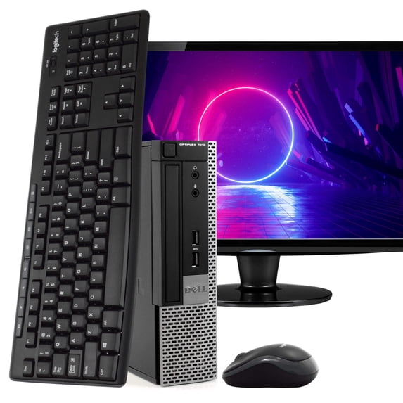 Restored Dell OptiPlex 7010 Ultra Small Space Saving PC Desktop Computer, Intel i5, 8GB RAM 500GB HDD, Windows 10 Pro, 24" LCD Monitor, New 16GB Flash Drive, Wireless Keyboard & Mouse, DVD, WiFi (Refurbished)