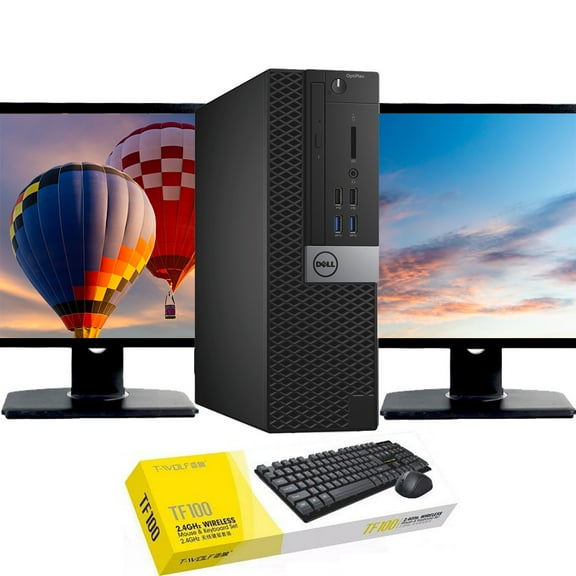 Restored Dell OptiPlex 7040 Windows 10 Desktop Computer Core i5-6500 CPU 16GB RAM 128GB SSD Dual 22" LCD Monitors with Wireless Keyboard and Mouse (Refurbished)