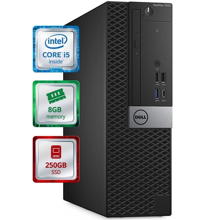 Restored Dell OptiPlex 7050 Small Desktop Computer (SFF) Quad Core Intel i5 (3.8GHz Turbo) 8GB DDR4 RAM 250GB SSD WiFi-5G + Bluetooth Windows 10 Pro Home or Office PC (Refurbished)