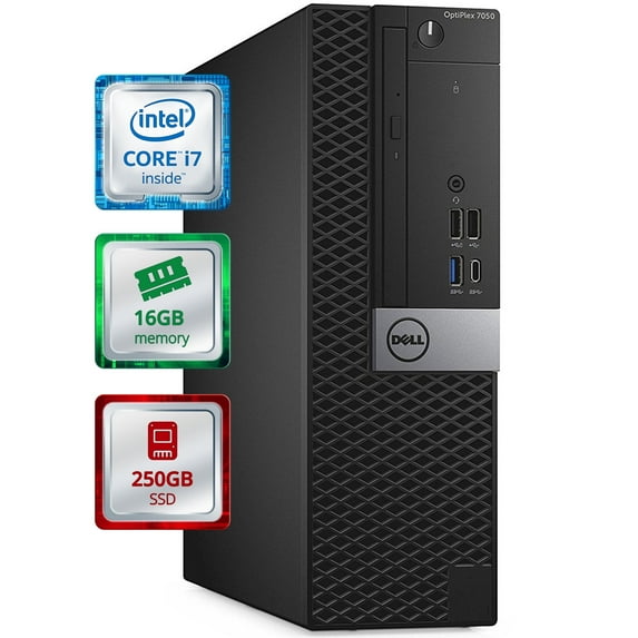 Restored Dell OptiPlex 7050 Small Desktop Computer (SFF) Quad Core Intel i7 (4.2GHz Turbo) 16GB DDR4 RAM 250GB SSD Solid State WiFi-5G + Bluetooth Windows 10 Pro (Refurbished)