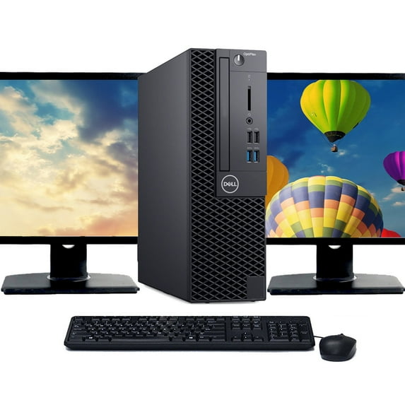 Restored Dell OptiPlex Desktop Computer | Intel Core i3 7th gen | 16GB RAM | 1TB HDD | Windows 10 | Dual 22" LCD (Refurbished)