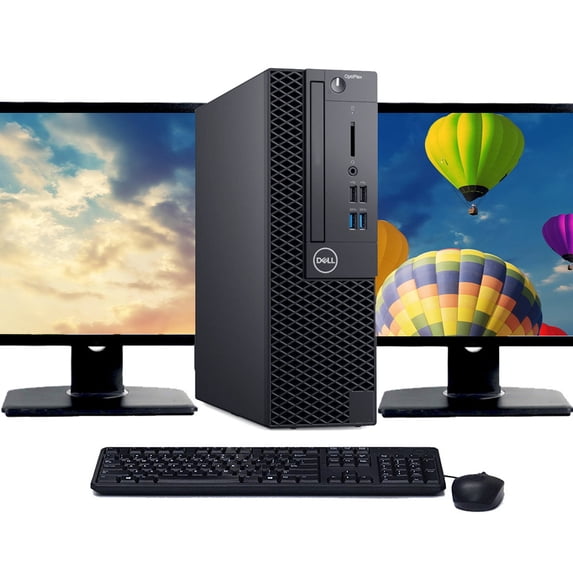 Restored Dell OptiPlex Desktop Computer | Intel Core i3 7th gen | 8GB RAM | 2TB HDD | Windows 10 Pro | Dual 22" LCD (Refurbished)