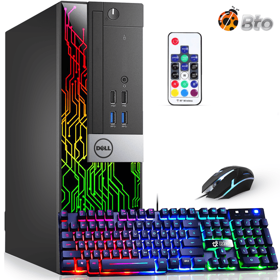 Dell OptiPlex Desktop PC with RGB panel, Intel i5 6th Gen, 16GB RAM, 256GB SSD, RGB keyboard and mouse
