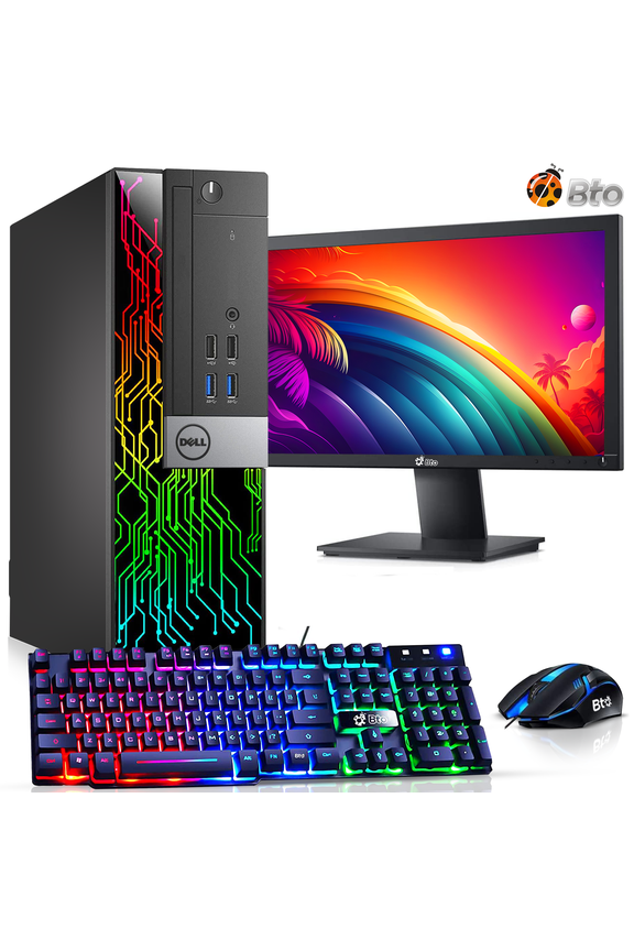 Restored Dell OptiPlex Desktop Computer PC with RGB Panel, Intel i5 Quad-Core 6th Gen. Processor, 8GB Ram, 256GB SSD, 24 inch Monitor, BTO RGB Gaming Keyboard & Mouse, WiFi, Windows 10 Pro (Refurbished)
