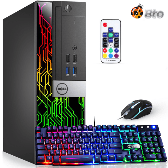 Restored Dell OptiPlex Desktop Computer PC with RGB Panel, Intel i7 Quad-Core 6th Gen. Processor, 8GB Ram, 1TB SSD, BTO RGB Gaming Keyboard & Mouse, WiFi, Windows 10 Pro (Refurbished)