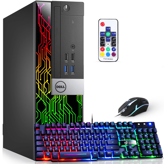 Restored Dell OptiPlex Desktop Computer PC with RGB lights, Intel i7 Quad-Core 6th Gen. Processor, 16GB Ram, 256GB SSD, RGB Gaming Keyboard & Mouse, WiFi, Windows 10 Pro (Refurbished)