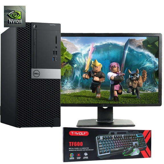 Restored Dell OptiPlex Gaming PC Tower | Intel 8-Core i7 9th gen | 16GB RAM | 2TB HDD | Windows 11 | 22" LCD | Nvidia GT 1030 Graphics | LED Keyboard and Mouse (Refurbished)