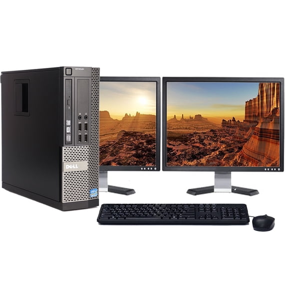 Restored Dell OptiPlex SFF Desktop Computer Core i5 3.1GHz 8GB RAM 500GB HD DVD Wi-Fi with Dual 19" LCD Monitors - Windows 10 PC (Refurbished)