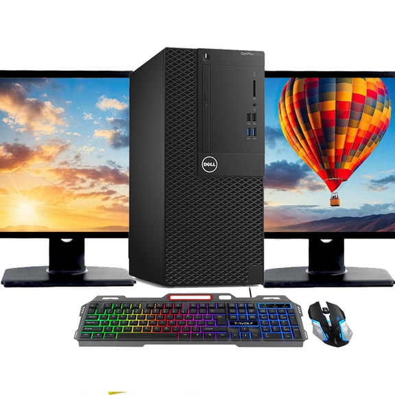 Restored Dell OptiPlex Tower Computer | Intel Hexa-Core i7 8th gen | 16GB RAM | 512GB SSD | TF600 LED Keyboard and Mouse | Windows 11 | Dual 22" LCD | Home or Office PC (Refurbished)